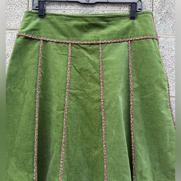 Beebop & Wally NYC Large A-Line Skirt Green W/Contrast Trim Side Zip Made In USA - Picture 3 of 10